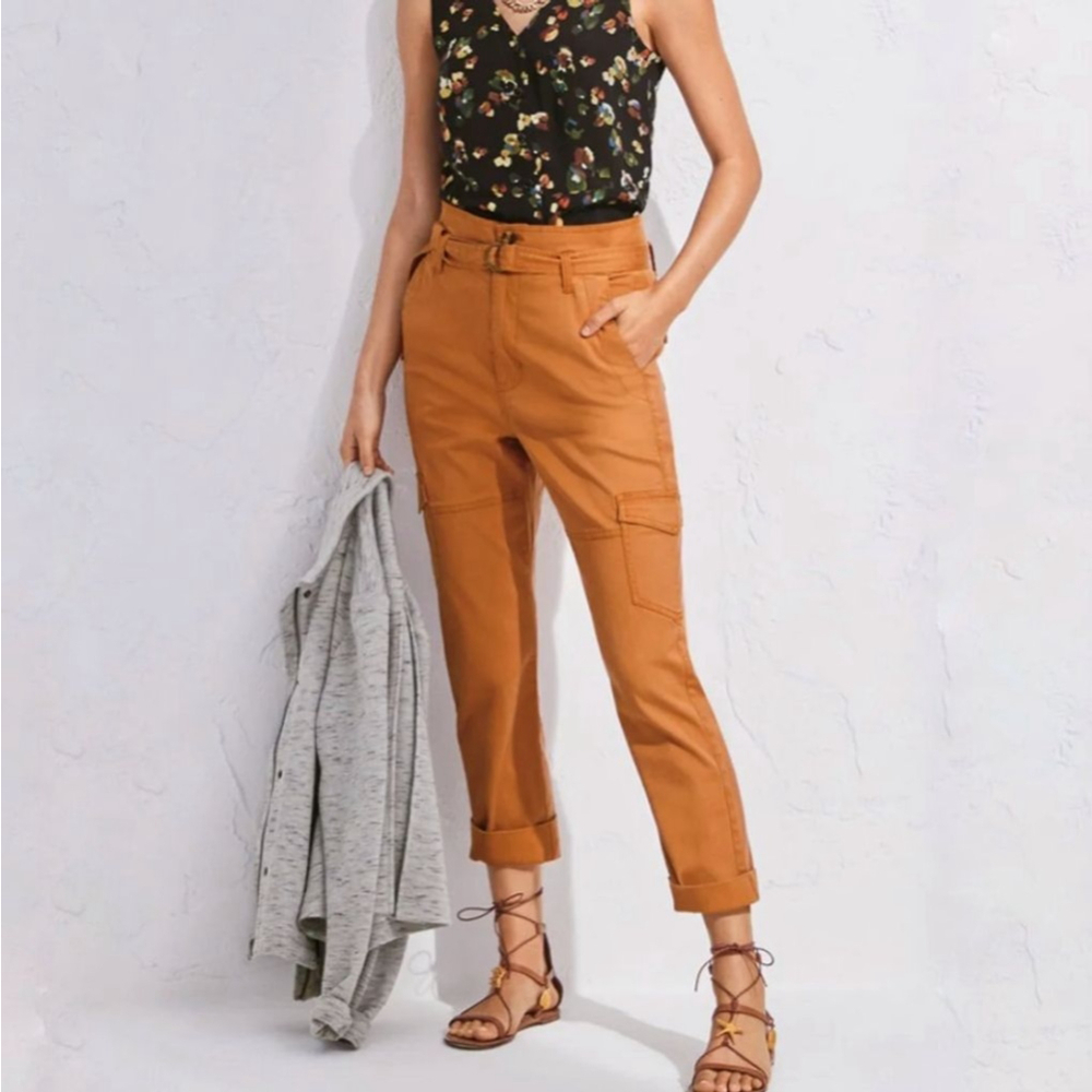 Cabi Paper Bag Cargo pants #6045 Rust burnt orange women's size 2